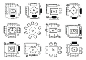 Top Down View Floor Plan Layouts Modern Living Room and Dining Room Furniture Arrangements furniture icons interior design architecture