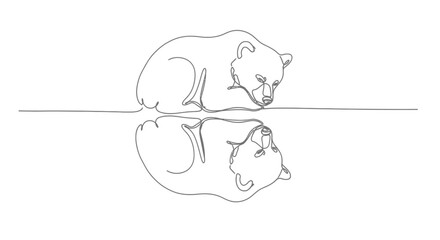 Minimalist single line drawing of a bear and its reflection on a white background
