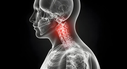 Human Anatomy X-ray Highlighting Neck Area with Pain Illustration