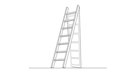 A simple line drawing of a wooden ladder leaning against an invisible wall on a white background