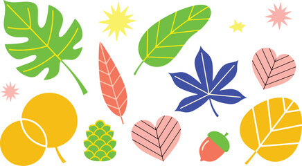 Seasonal leaves in various shapes green Collection of diverse green plant leaves and foliage elements in various styles and shapes

