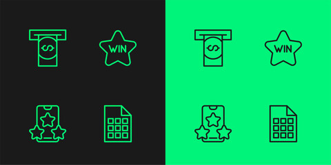 Set line Lottery ticket, Online sports betting, Automated teller machine and money and Casino win icon. Vector
