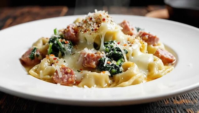 Creamy tortellini recipe with sausage and spinach perfect for a quick weeknight dinner idea