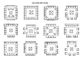 Top View Meeting Room Layouts and Seating Arrangements Collection furniture icons interior design architecture