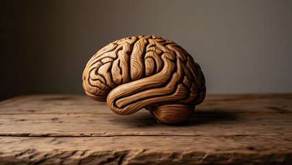 Fototapeta premium Textured brain model on rustic wooden table