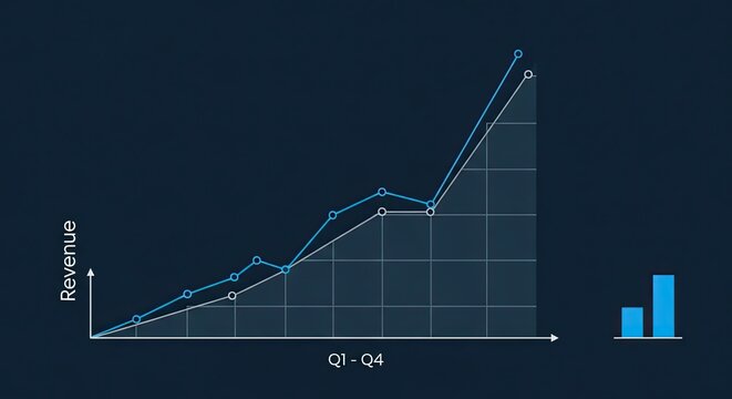 Dynamic revenue growth chart showing business performance improvement and positive trends for company success, indicating financial prosperity and a profitable future - Powered by Adobe