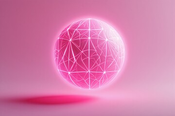 Glowing pink geometric sphere levitating on pink background