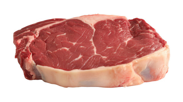 Raw beef steak with marbling and fat isolated on a transparent background