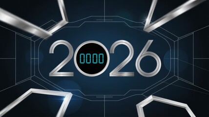 Futuristic tunnel background celebrating new year 2026 with digital display