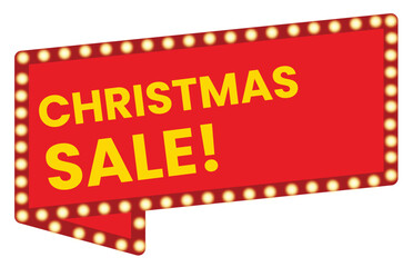 Fototapeta premium Christmas sale bright red banner with glowing light bulbs sign