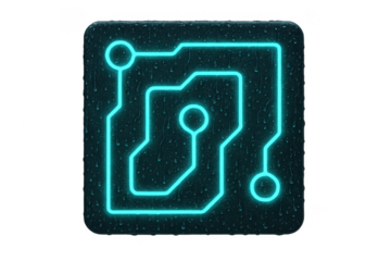 Wet glowing circuit board icon on transparent background