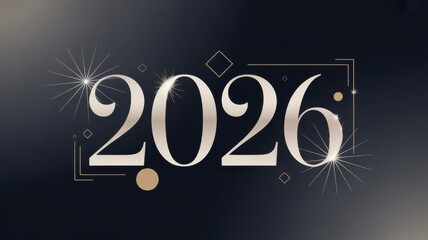 Happy new year 2026 banner decoration with golden ornaments on black backdrop