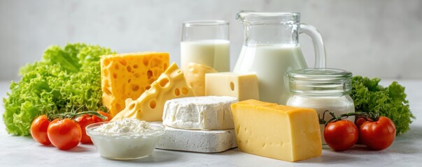 Fresh Dairy Products and Vegetables - A Healthy and Nutritious Display.