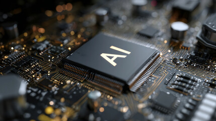 Closeup of a microchip with the letters ai on it, representing artificial intelligence and modern technology