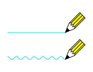 Two pencils are actively drawing a continuous line on a white background