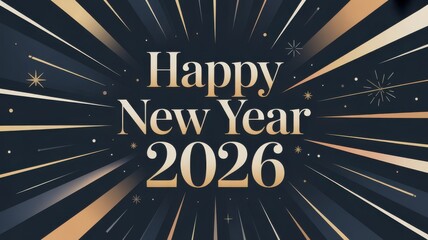 Happy new year 2026 gold greeting on a burst dark background celebration holiday