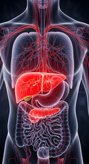 Viewing Human Digestive System Anatomy with Liver and Intestines