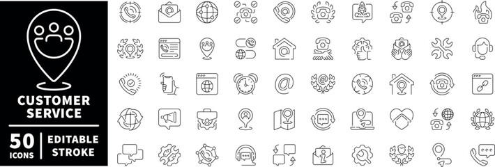 Customer service icons set. editable line icons, linear, support and communication tools