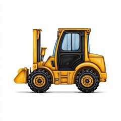 Yellow Forklift in Side View for Industrial and Construction Use  Isolated on white background
