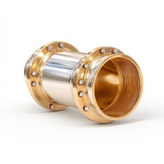 Metallic Pipe Connector with Gold Accents and Smooth Finish  Isolated on white background