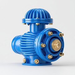 Bright Blue Industrial Pump with Detailed Components and Design  Isolated on white background