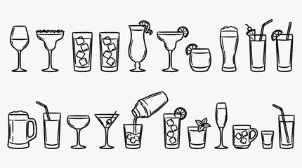Elegant Line Art Collection of Various Alcoholic and Non Alcoholic Beverages