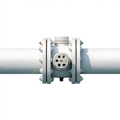 Close-Up of Industrial Pipe with Valve and Flange on White Background  Isolated on white background