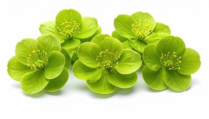 Four vibrant lime-green flowers on white