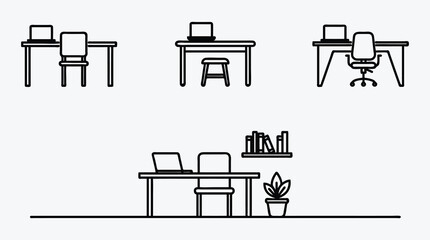 Minimalist office space illustration with desk chair and computer setup