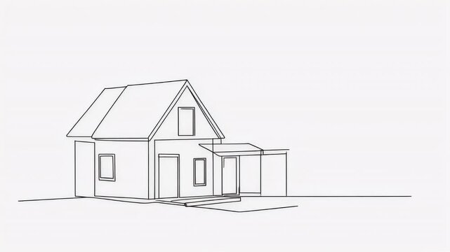 A minimalist black line drawing on a white background depicting an abstract architectural or structural form with stark geometric elements.