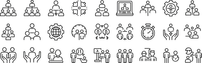 Business Teamwork and Organization Icons with People and Gears group