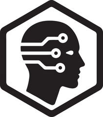 AI agent head silhouette emerging from hexagonal frame representing modern digital identity.