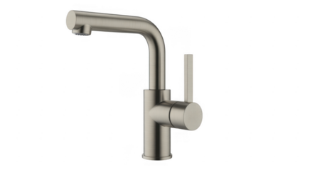 Brushed Nickel Kitchen Faucet with Single Handle isolated on a transparent background