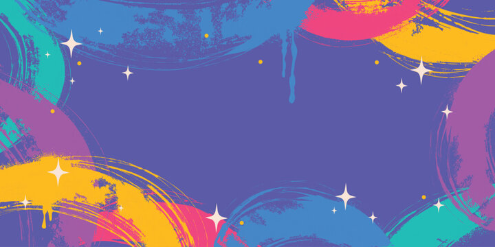 Multicolored Hand drawn Grunge Background with Bulky Lines. Vibrant brush strokes, abstract paint swirls and bright scribble curves with spark accents on beige backdrop. Perfect for media, posters