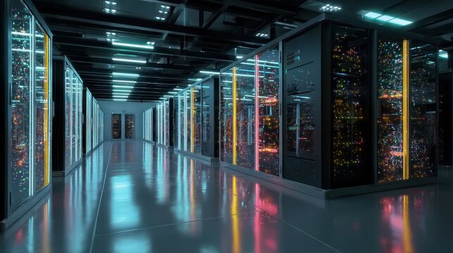 Data center servers in a server room
