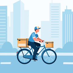 Delivery Courier Cycling with Package in Cityscape