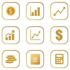Gold Finance and Investment Icons Set