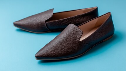 Brown loafers rest on a bright blue surface, highlighting their sleek design and textured finish, perfect for casual or semi-formal occasions throughout the week