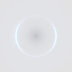 Glowing blue 3D energy sphere with radiant particles, soft waves and floating dots — ideal digital background or sci‑fi poster element for modern technology and abstract design projects.