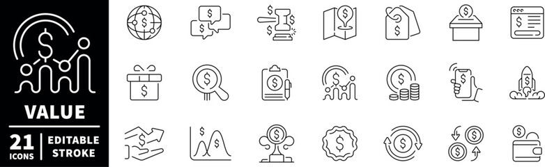 Finance and economy icons set. editable line icons, outline, business symbols