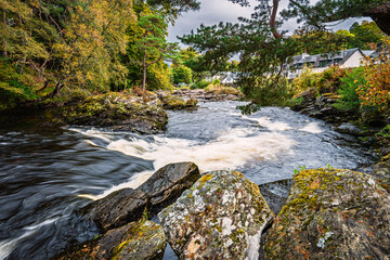 Cascade in The Falls of Dochart, which are a series of rapids on the River Dochart in the village of Killin, Scotland, in the Trossachs National Park