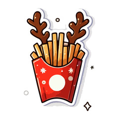Cute Reindeer French Fries Sticker – Festive Holiday Fast Food Icon with Antlers & Snowflakes – Perfect for Social Media, Merch, and Christmas Marketing