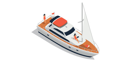 Naklejka premium Isometric yacht with relaxing people on deck - luxury boating concept