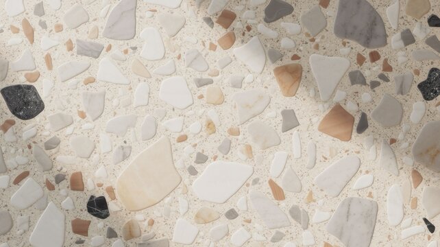 Modern light terrazzo pattern texture featuring diverse marble and stone chips