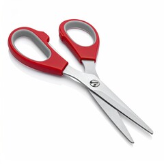 Red and gray handled scissors against a white background