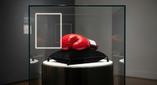 Vintage boxing glove rests on grungy textured background with blank space for text