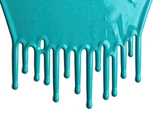 Teal paint dripping down a white background