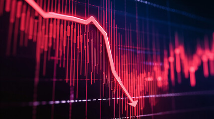 Naklejka premium Abstract financial chart with downward movement symbolizing losses, recession and negative performance trends affecting markets, investments and business confidence