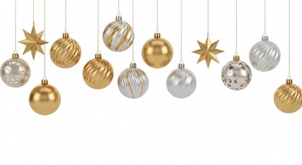 Festive Elegance Golden Silver Christmas Ornaments Decorations Holiday Season Celebration New Year Cheer Joyful Occasion Beautiful Baubles Glitter Shine Sparkling Luxury