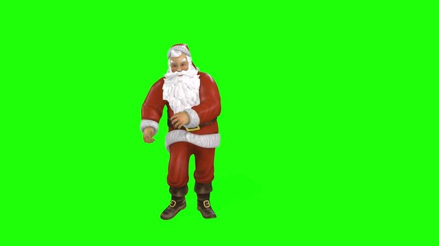 Old man santa claus front style walking with green screen or chroma key video art animation